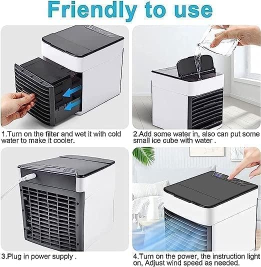 Portable Air Cooler – 3-in-1 Evaporative Mini Air Conditioner with 3 Speeds, USB Powered Personal Space Cooler, LED Night Light for Bedroom, Office, Kitchen & Camping