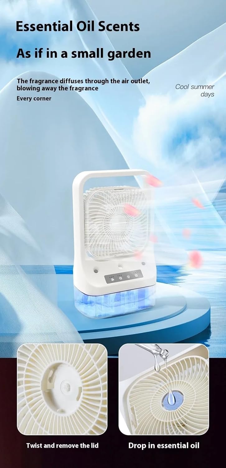 Vasukie Table Fan With Mist, Portable Air Conditioner Fan Personal Cooler Desk Fan for Shop, Office, Kitchen, USB Powered Mini AC,Portable Humidifier Air Cooler Fan, For Home With 3 Speed V9 (White)