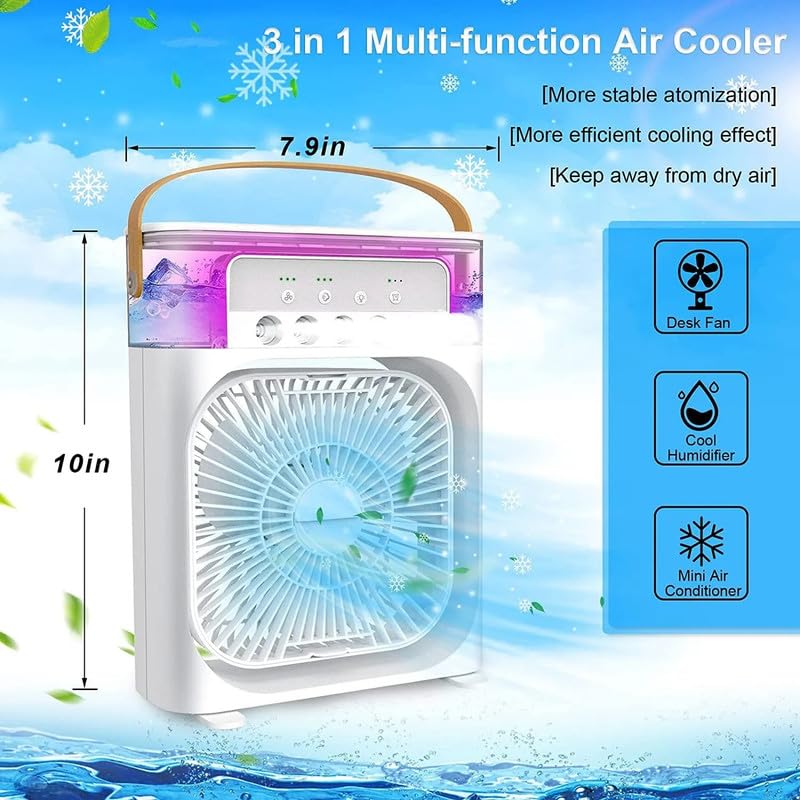 Drumstone 𝟏𝟓 𝐘𝐞𝐚𝐫𝐬 𝐖𝐚𝐫𝐫𝐚𝐧𝐭𝐲 Portable Personal Air Cooler Fan & Mini AC | 3 Speeds, 7 LED Colors, USB Powered | Evaporative Humidifier with Timer | Desktop Cooling for Home, Bedroom