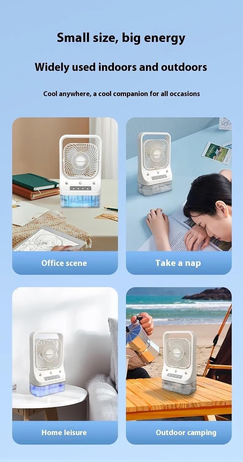 Vasukie Table Fan With Mist, Portable Air Conditioner Fan Personal Cooler Desk Fan for Shop, Office, Kitchen, USB Powered Mini AC,Portable Humidifier Air Cooler Fan, For Home With 3 Speed V9 (White)