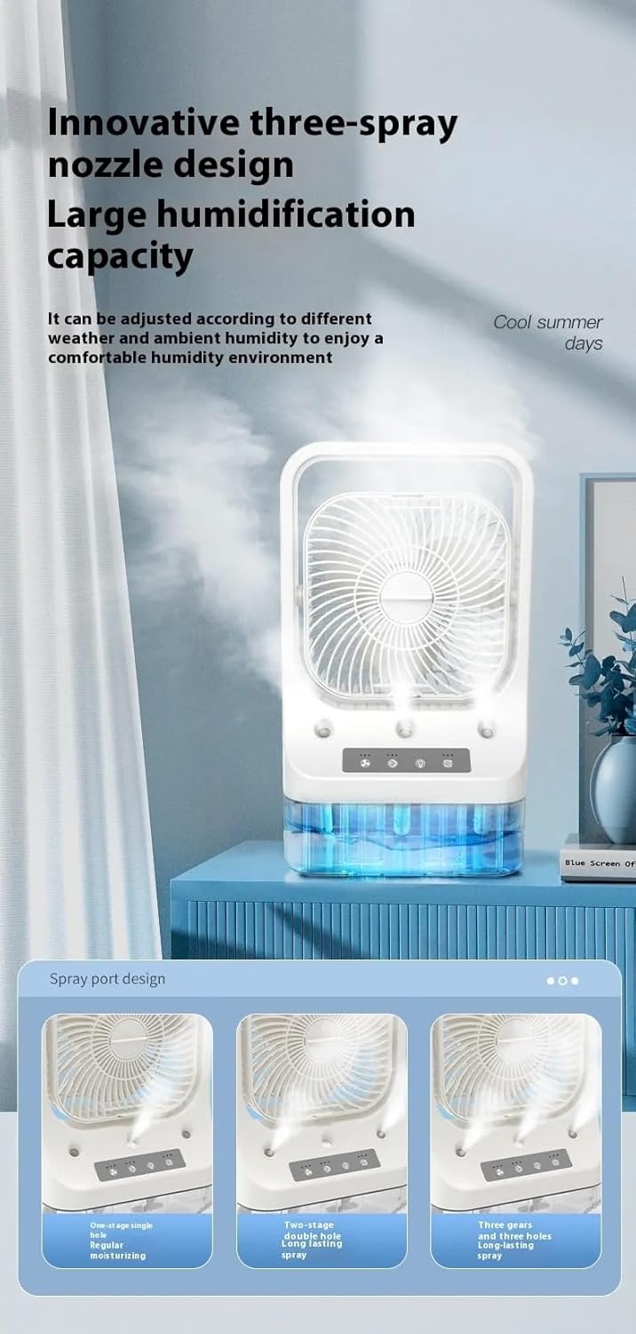 Vasukie Table Fan With Mist, Portable Air Conditioner Fan Personal Cooler Desk Fan for Shop, Office, Kitchen, USB Powered Mini AC,Portable Humidifier Air Cooler Fan, For Home With 3 Speed V9 (White)