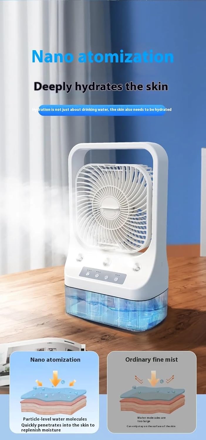 Vasukie Table Fan With Mist, Portable Air Conditioner Fan Personal Cooler Desk Fan for Shop, Office, Kitchen, USB Powered Mini AC,Portable Humidifier Air Cooler Fan, For Home With 3 Speed V9 (White)