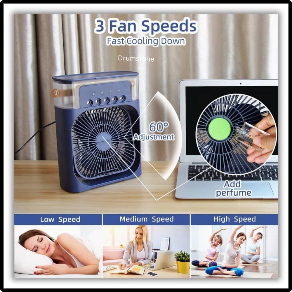 Drumstone 𝟏𝟓 𝐘𝐞𝐚𝐫𝐬 𝐖𝐚𝐫𝐫𝐚𝐧𝐭𝐲 Portable Personal Air Cooler Fan & Mini AC | 3 Speeds, 7 LED Colors, USB Powered | Evaporative Humidifier with Timer | Desktop Cooling for Home, Bedroom