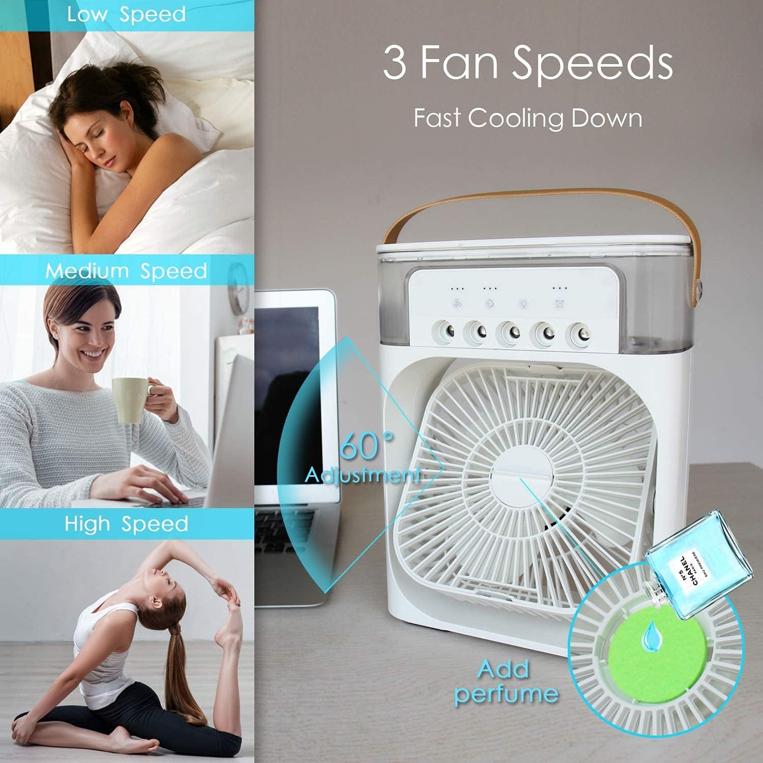 Drumstone 𝟏𝟓 𝐘𝐞𝐚𝐫𝐬 𝐖𝐚𝐫𝐫𝐚𝐧𝐭𝐲 Portable Personal Air Cooler Fan & Mini AC | 3 Speeds, 7 LED Colors, USB Powered | Evaporative Humidifier with Timer | Desktop Cooling for Home, Bedroom