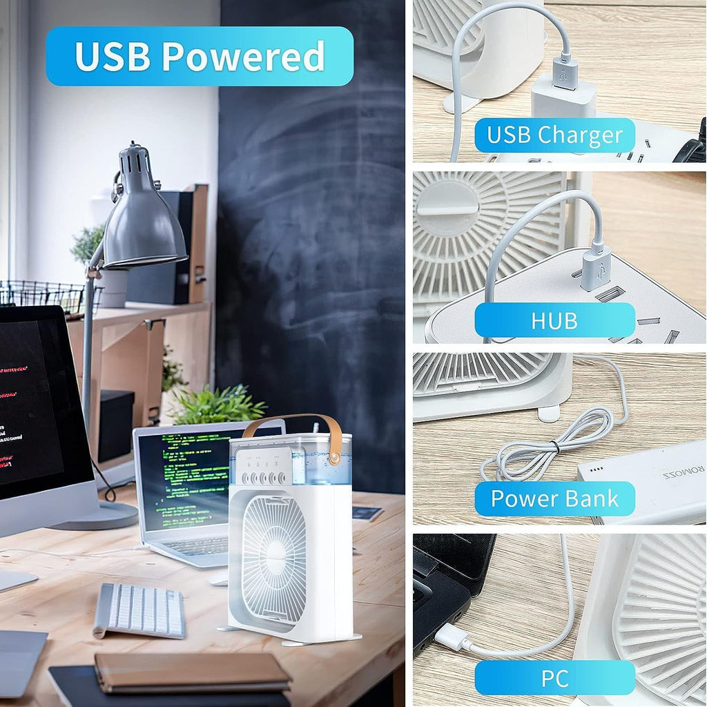 Drumstone 𝟏𝟓 𝐘𝐞𝐚𝐫𝐬 𝐖𝐚𝐫𝐫𝐚𝐧𝐭𝐲 Portable Personal Air Cooler Fan & Mini AC | 3 Speeds, 7 LED Colors, USB Powered | Evaporative Humidifier with Timer | Desktop Cooling for Home, Bedroom