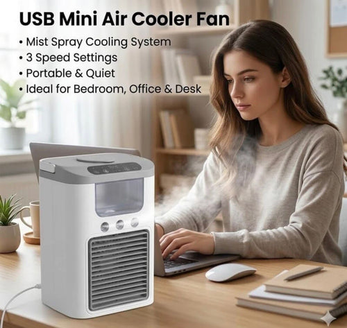 Arctic Breeze USB Mini Air Cooler Fan – Portable Mist Cooling Desk Fan