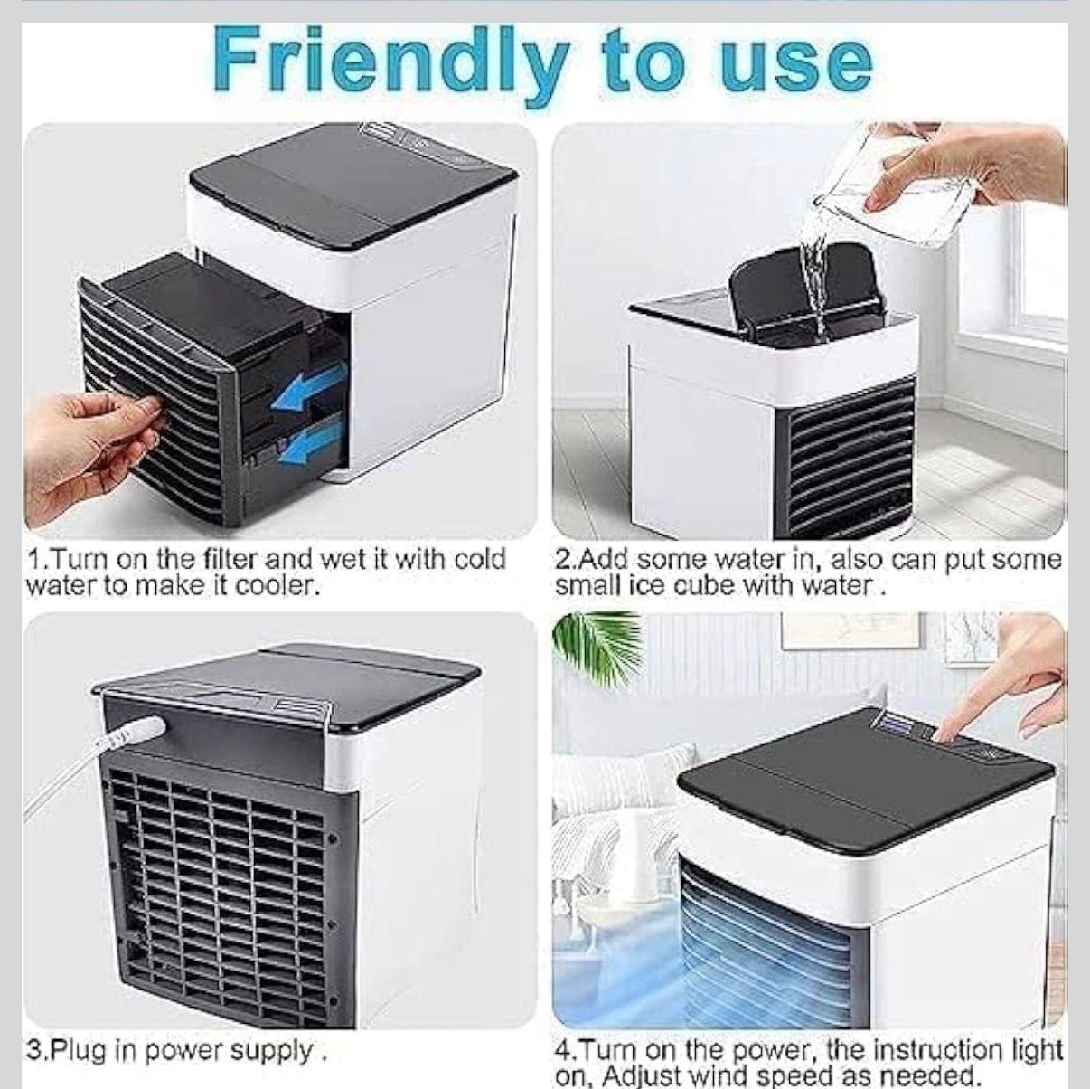 Mini USB Air Cooler Portable Cooling Fan with Water Tank & Air Filter