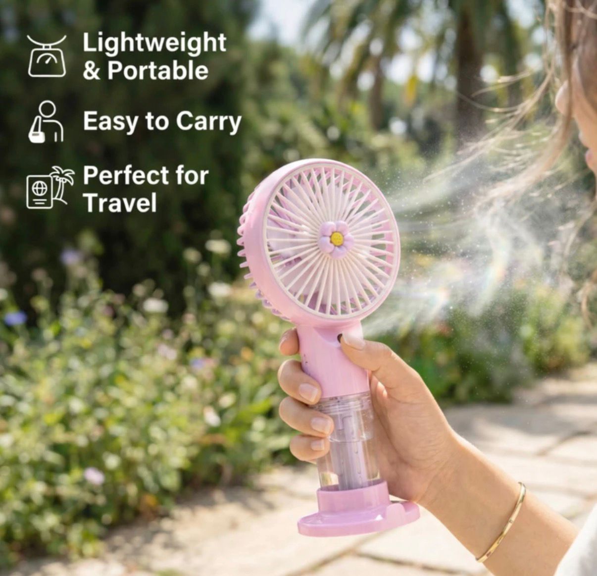 Portable Water Mist Fan for Travel, Outdoor & Summer Cooling